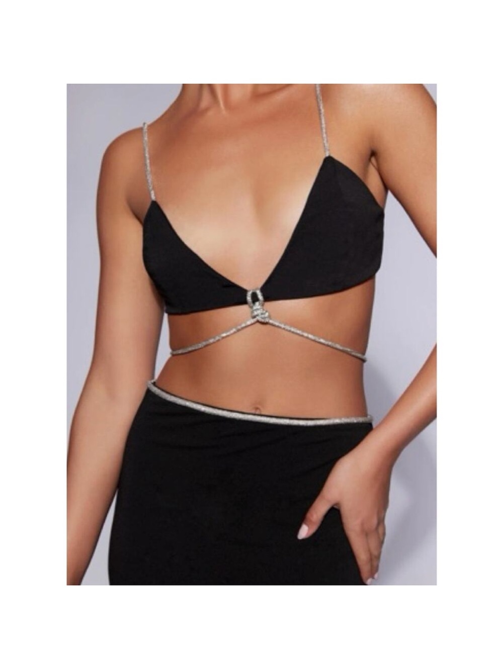 Meshki small Sweeney Diamante Bralette Top Black Sparkle Rhinestone